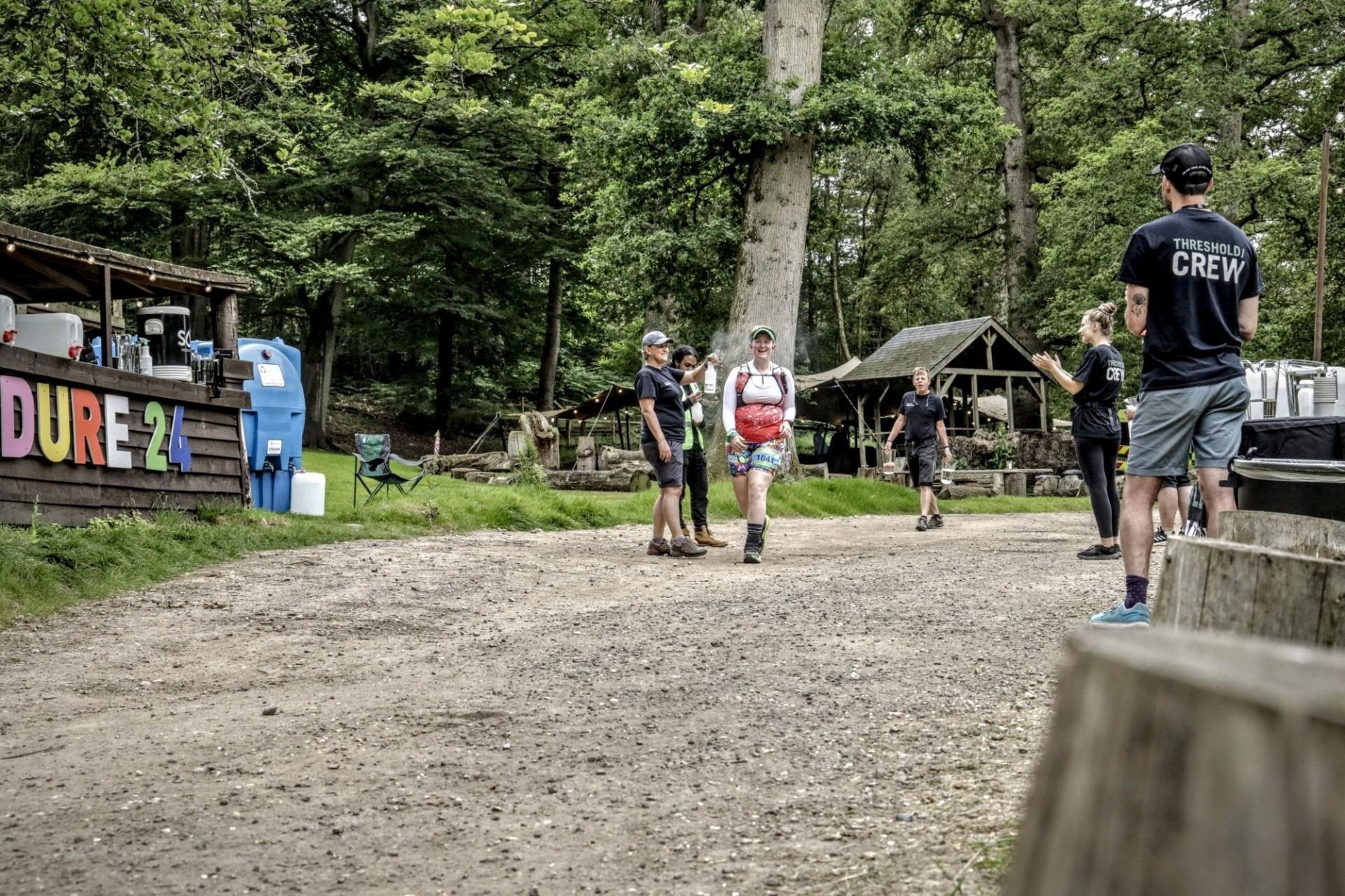 A very welcome water misting at the half-way checkpoint on the 5 mile loop!