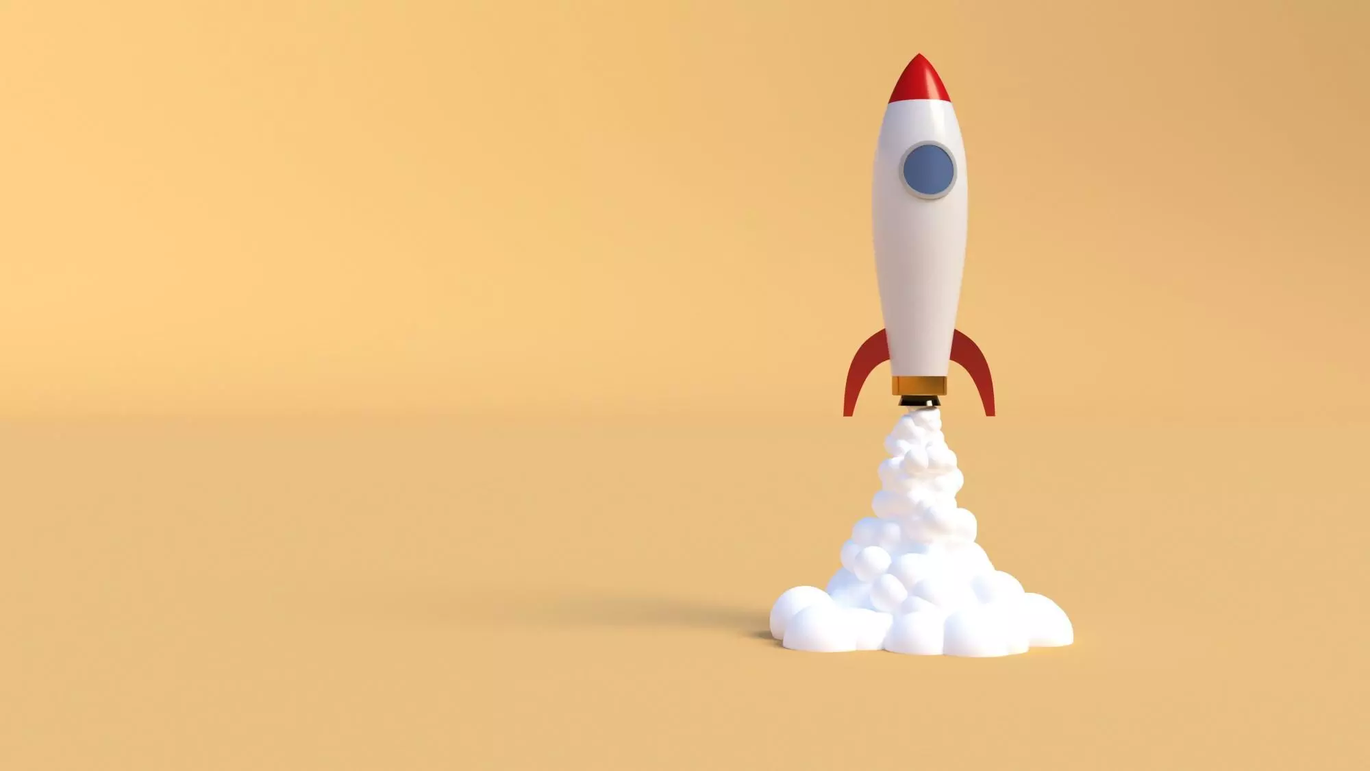 Illustration of a rocket taking flight on a yellow background